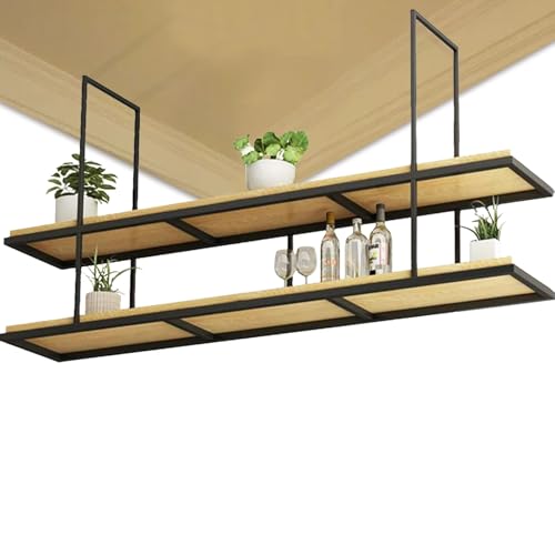 Liyadolaam Deckenregal, dekoratives Hängeregal aus Holz mit robustem Metallrahmen, Regale für Küchentöpfe und Pfannen, Weinregale, schwebende Hängeregale, Pflanzenständer(120x30x80cm) von Liyadolaam