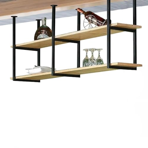 Liyadolaam Deckenregal, schwebendes Hängeregal, modernes Überkopf-Lagerregal für Küchenorganisator, Topf- und Pfannenregale, Bar-Weinhalter, Dekor-Präsentationsregale aus Holz und Metall(120x30x80cm) Liyadolaam Deckenregal, schwebendes Hängeregal, modernes Überkopf-Lagerregal für Küchenorganisator, Topf- und Pfannenregale, Bar-Weinhalter, Dekor-Präsentationsregale aus Holz und Metall(120x30x80cm) von Liyadolaam