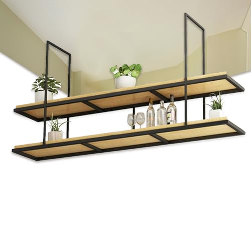 Liyadolaam Deckenregal – Hängender dekorativer Pflanzenständer aus schwarzem Metall, schwebende Küchenregale, 60/80/100/120/150 cm, Plattform für Garage, Dachbodenorganisation(140x30x80cm) von Liyadolaam