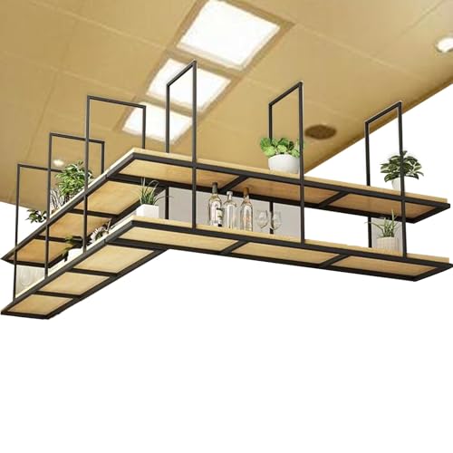Liyadolaam Deckenregal für Dekorationen, hängendes Weinregal für die Küche, Überkopf-Lagerregale, Topf- und Pfannenregale, schwebendes Hängeregal, Blumenständer, Pflanzen, Weinhalter(90x30x80cm) von Liyadolaam
