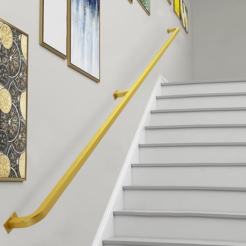 Moderner Treppenhandlauf, goldfarben, 1 m, 1,5 m, 2 m, 2,5 m, 3 m, Geländerschienen-Set – Wandmontage für Innen- und Außenbereiche, Treppengeländer, Sicherheitshandläufe, Fußschienenhalterung aus Meta von Liyadolaam