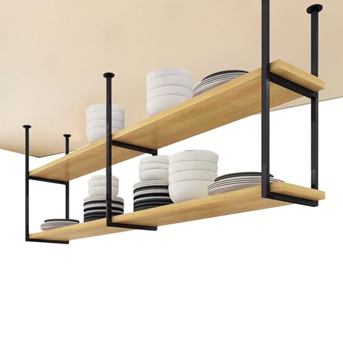 Schwebende Industrieregale – Deckenregal, hängendes Küchenregal für Töpfe und Pfannen, schwarzes Metall, Überkopf-Lagerregale, Weinglashalter, multifunktionale Dekorationsregale(60x30x80cm) von Liyadolaam