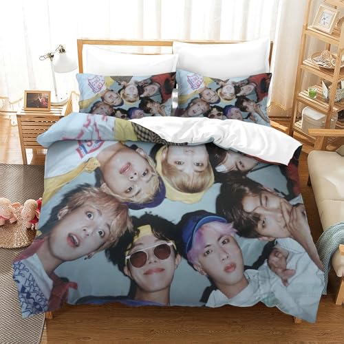 Liyoky BTS Bettbezug Set Bettwäsche Kinderbettwäsche Reißverschluss Mit Kissenbezug Betten Set Für Jugendliche Kinder Schlafzimmer Single（140x200cm） von Liyoky