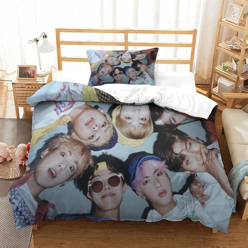 Liyoky BTS Bettbezug Set Bettwäsche Kinderbettwäsche Reißverschluss Mit Kissenbezug Betten Set Für Jungen Und Mädchen, Kinder Single（135x200cm） von Liyoky