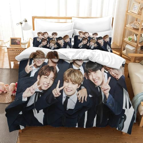 Liyoky BTS Bettbezug Set Bettwäsche-Sets Kinderbettwäsche Reißverschluss Mit Kissenbezügen Betten Set Für Jungen Und Mädchen, Kinder Single（140x200cm） von Liyoky