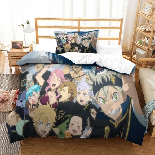 Liyoky Black Clover Bettbezug Set Bettwäsche Kinderbettwäsche-Set Reißverschluss Mit Kissenbezügen Betten Set Für Jugendliche Kinder Schlafzimmer Single（135x200cm） von Liyoky