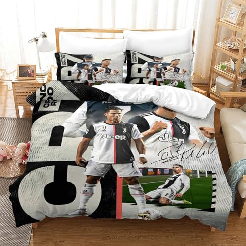 Liyoky Ronaldo Bettbezug Set Bettwäsche Kinderbettwäsche Reißverschluss Mit Kissenbezügen Betten Set Für Jungen Und Mädchen, Kinder Single（140x200cm） von Liyoky