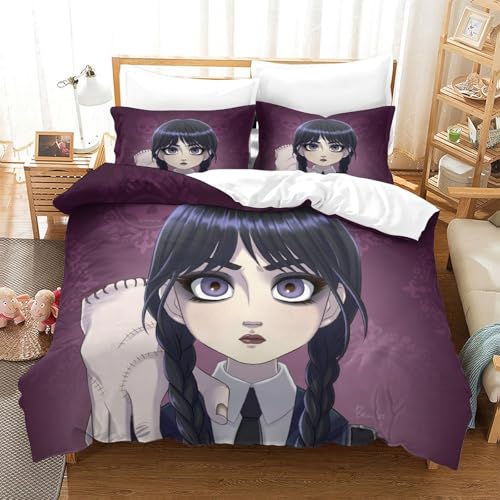 Liyoky Wednesday Bettbezug Set Bettwäsche-Sets Kinderbettwäsche-Set Reißverschluss Mit Kissenbezügen Betten Set Für Jugendliche Kinder Schlafzimmer Single（140x200cm） von Liyoky
