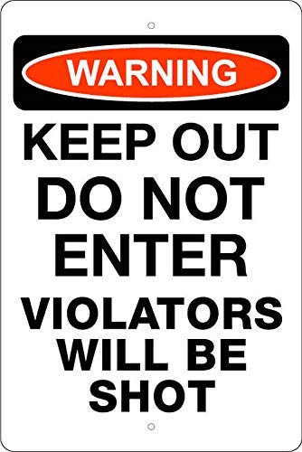 Liz66Ward Metallschild mit Aufschrift "Warning Keep Out Do Not Enter Violators Will Be Shot Parking", Metall-Aluminiumschild, Metall-Wandschild, Blechschild, 20,3 x 30,5 cm Liz66Ward Metallschild mit Aufschrift "Warning Keep Out Do Not Enter Violators Will Be Shot Parking", Metall-Aluminiumschild, Metall-Wandschild, Blechschild, 20,3 x 30,5 cm von Liz66Ward