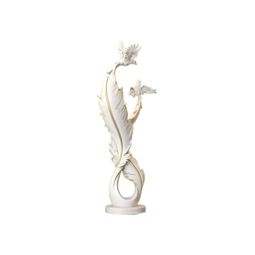 Kunstwerk Skulpturen Licht Luxus Feder Form Handwerk Wohnzimmer Veranda TV Schrank Büro Skulptur Desktop Dekoration Ornamente Geschenk Statuen(Weiß) von Lizhuzhuzs28