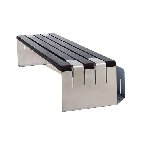 Lizhuzhuzs28 Parkbank Schwarz-Grau Parkstuhl Ohne Rückenlehne Gartenbank Edelstahlgestell Holzsitzplatte Ruhebereich Gartenbank(Mittel) von Lizhuzhuzs28