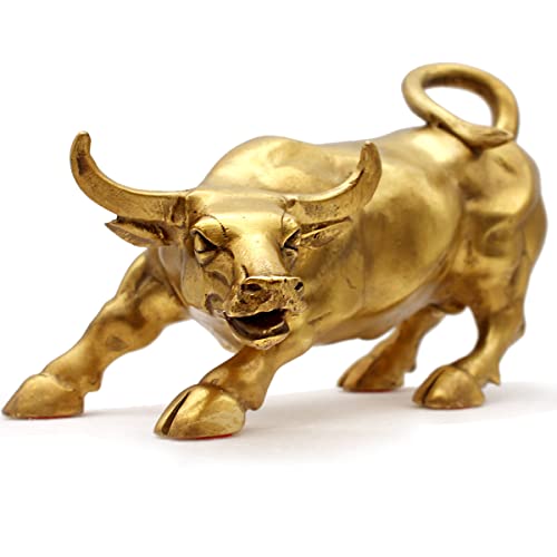 Skulptur, Heimdekoration, goldener Kupfer-Bull (Feng Shui) repräsentiert Glück des Lebens, Reichtum, Messing-Stierfigur COW01 von Lizipai