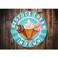 Best Ice Cream in Town Schild, Eiscreme Deko, Retro Schilder, Eis Geschenk, Geschenk - Metall Rundes Schild von LiztonSignShop