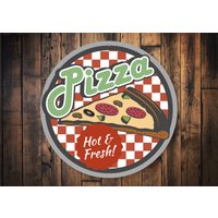 Hot Pizza Schild, Fresh Pizza, Liebhaber Deko, Zimmer Geschenk, Essen Kaufladen Vintage - Metall Rundes Schild von LiztonSignShop