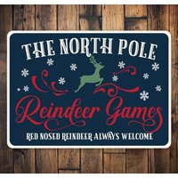 Nordpol Rentier Schild, Schild Für Rentiere, Weihnachten, Weihnachtsspiele, Süßes Weihnachtsschild, Feiertage von LiztonSignShop