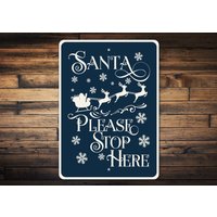 Santa Stop Here Schild, Bitte Halten Sie Hier An, Süßes Weihnachtsschild, Vordere Veranda Weihnachten, Vordereingangsschild, Weihnachtsstimmung Dekor von LiztonSignShop