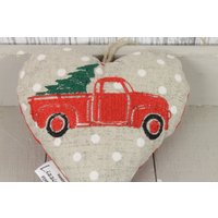 Weihnachts-Lkw Mit Baum Hängendes Herz-Festliches R Herz - Festliche Herzdekoration-Weihnachtende Dekorative Hängende Verzierung von LizzieDixonDesigns