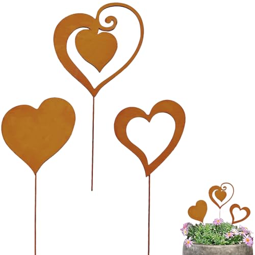 Gartenstecker Rost Herzen Gartendeko für Draußen Wetterfest Rostdeko Gartenschilder Blumenstecker Metall Roststecker Deko Garten Balkon Blumenkasten Edelstahl Vintage Dekoration Grabschmuck von Ljevandria