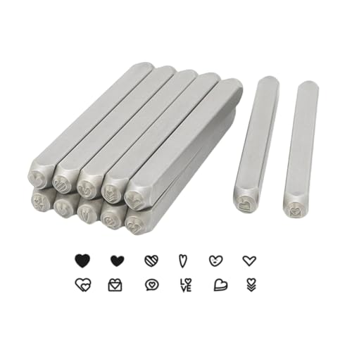 Ljmyy 12-teiliges herzförmiges stabiles Stahl-Stempel-Set, Zubehör für Schmuckherstellung und Basteln, mit 3 mm Stahlstanzern, Liebesstempel von Ljmyy
