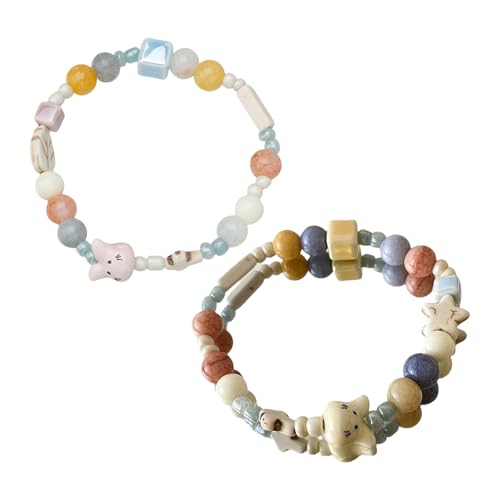 Ljmyy 2 x Cartoon-Kaninchen-Perlenarmband für Damen, Keramikperlen und elastische Schnur, für beste Freunde, Handkette, Perlenarmband von Ljmyy