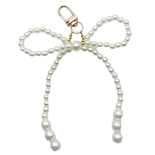 Ljmyy Bowknot Shaped Keychain Pendant Pearls Beaded Butterfly Knot Chain Fashionable Bow Ornament for Phones and Bag keychain von Ljmyy