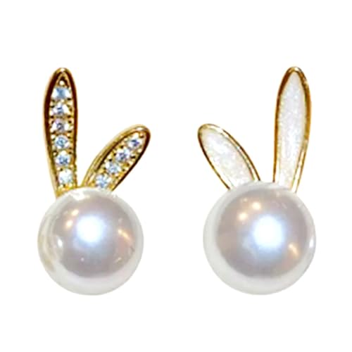 Ljmyy Elegante Hasen-Imitationsperlenohrstecker für Frauen, Frühlingsfest, Schmuck, handgefertigtes Oster-Accessoire von Ljmyy