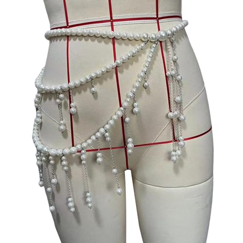 Ljmyy Mehrschichtiger langer Taillengürtel mit Quasten, elegantes Körperketten-Accessoire für Kleider und Schweiß-Taillenkette von Ljmyy