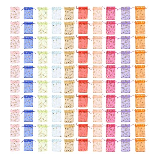 Ljmyy Set mit 100 kleinen Organza-Beuteln mit Kordelzug, stilvolle Beutel, Verpackung, Schmuck und kleiner Beutel mit Kordelzug von Ljmyy