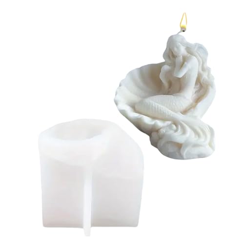 Ljmyy Silikonform mit Muschel-Meerjungfrauen, Kerzen, einzigartige Muschelform, Meerjungfrauen, Kerzenherstellung, einfach zu verwendende Silikon-Zubehörform von Ljmyy