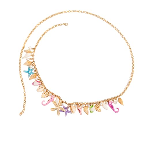 Ljmyy Verstellbare Strand-Taillenkette mit Seestern-Muschelakzenten, benutzerfreundliche Materialien für Sommer, Urlaub, Strandpartys, B Seestern und Muschel-Taillenhalskette von Ljmyy