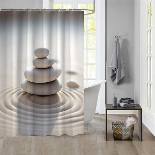 Duschvorhang Stone 220x200cm Beschwerter Saum Wasserdicht Duschvorhänge Waschbar Stoff Shower Curtains Mit Ösen Duschvorhangringe Faltbarer Bad Curtain Badewanne Badezimmer Vorhang Gardinen 1318 von Ljpsse
