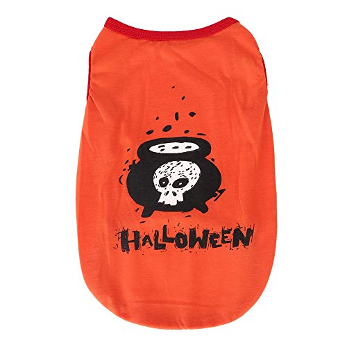 Haustierkatze Polyester Kleidung weiche Halloween Kostümweste mit Schädelmuster Orange (XL) von LjwZekyrnt