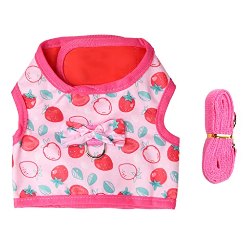 LjwZekyrnt Kaninchengurtkleid rosa Cartoon Erdbeerdruck färben weiche atmungsaktive Kaninchenkleidung Leine mit Schleppseil für Hamster (S) von LjwZekyrnt