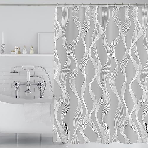 Lkw Ogechi 200 cm Drop Extra Lang Polyester Duschvorhang, 180-300cm Extra Breit Grau Waschbar Wasserdicht Badezimmervorhang mit Kurve Muster, Gewichtete Stilvolle Polyester Badewanne Vorhang von Lkw Ogechi