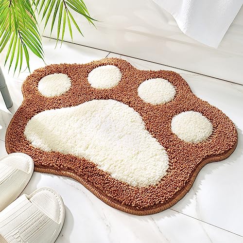 Lkw Ogechi 45x60 cm Katzenpfotenförmige rutschfest Badematte, Extra Weich Badematte Super Saugfähig Badezimmerteppich, Maschinenwaschbare Mikrofaser Badematte (Khaki) von Lkw Ogechi