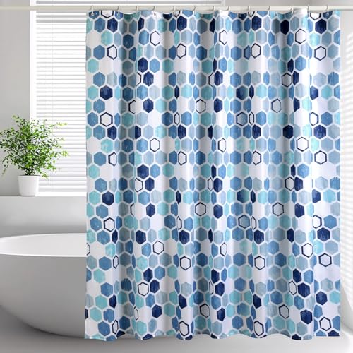 Lkw Ogechi 240cm Tropfen Blau Polyester Badezimmervorhang mit Hexagon Muster, Stylischer Polyester Duschvorhang mit Beschwertem Saum, Waschbar Anti-schimmel Duschvorhang (300X200cm) von Lkw Ogechi