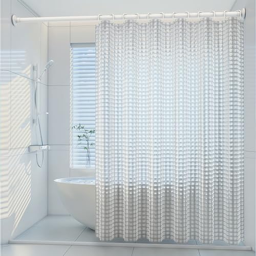 Lkw Ogechi Eva Duschvorhang Halbtransparent Wasserdicht Antischimmel, 120-180cm Breite Waschbar Eva Badezimmervorhang, Badezimmer Duschvorhang mit Kristall-Karo Muster (180x180CM) von Lkw Ogechi