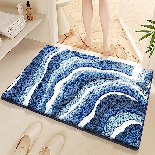 Lkw Ogechi 40x60cm Mikrofaser Verdickter Badematte, Maschinenwaschbar und Weiche Moderne Badezimmerteppich, Saugfähige Rutschfester Badvorleger, Schnell Trocknend Mikrofaser Badematte (Blau) von Lkw Ogechi