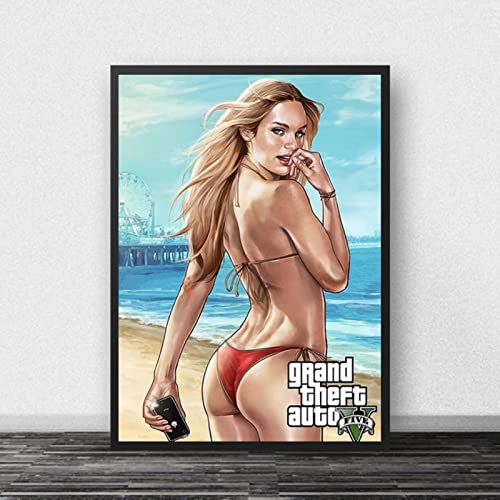 Lling GTA 5 Poster Leinwand Wandkunst Grand Theft Auto V Spiel Tapeten Drucke Bar Aufkleber Wandbild Schlafzimmer Dekoration von Lling