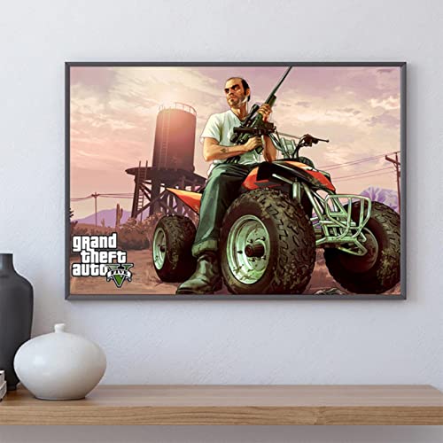 Lling GTA 5 Poster Leinwand Wandkunst Grand Theft Auto V Spiel Tapeten Drucke Bar Aufkleber Wandbild Schlafzimmer Dekoration von Lling