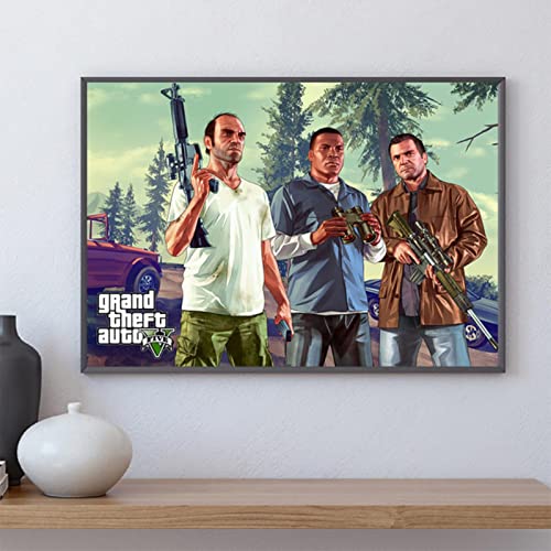 Lling GTA 5 Poster Leinwand Wandkunst Grand Theft Auto V Spiel Tapeten Drucke Bar Aufkleber Wandbild Schlafzimmer Dekoration von Lling