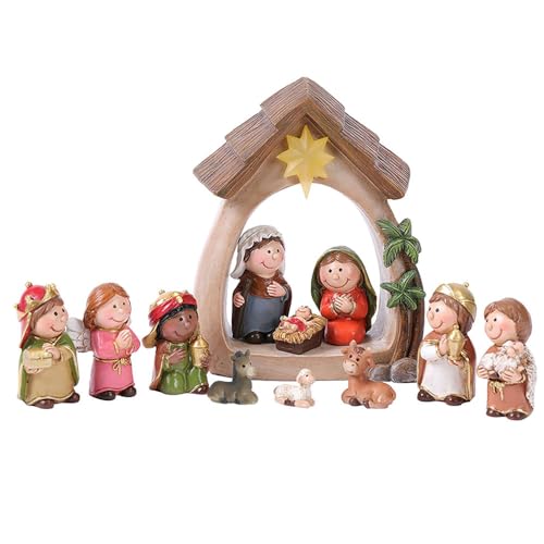 Lllunimon Miniatur-Krippen-Sets Für Weihnachten Indoor Set Von 12 Stück, Krippe Figuren Ornamente Tischplatte Urlaub Home Decor Collection Geschenke von Lllunimon