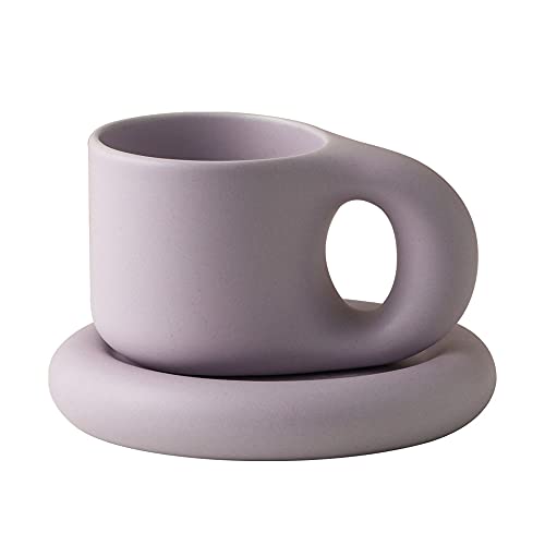 Lllunimon Nordischer Keramikbecher Fettgriff Kaffeetasse Und Untertasse Set, Schöne Morgen-Tasse Tee-Milch-Becher 300Ml,Taro Purple von Lllunimon