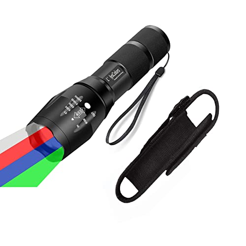L'lysColors 4 in 1 LED Taschenlampe. Weiß, rotes, grünes & blaues Licht Multifunktionale Taschenlampe mit verstellbarem Fokus Wasserdichte Taschenlampe L'lysColors 4 in 1 LED Taschenlampe. Weiß, rotes, grünes & blaues Licht Multifunktionale Taschenlampe mit verstellbarem Fokus Wasserdichte Taschenlampe von L'lysColors