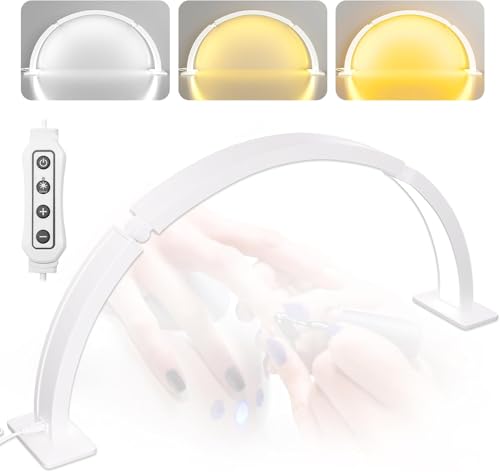 Lmaqfum Halbmond Lampe 75cm, 40W Einstellbare Kosmetiklampe mit 3 Farbmodi & 10 Helligkeitsstufen, 3000-6000K Nageltisch lampe für Maniküre, Tattoos & Wimpernverlängerung (Weiß) von Lmaqfum