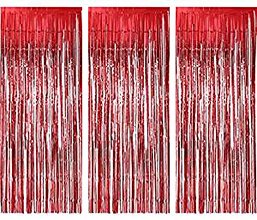 AILEXI 3 Pack Metall Lametta Vorhänge Folie Fransen Schimmer Vorhang Tür Fenster Dekoration für Geburtstag Hochzeit Partei liefert Luftschlangen 92 * 245cm - Rot von AILEXI