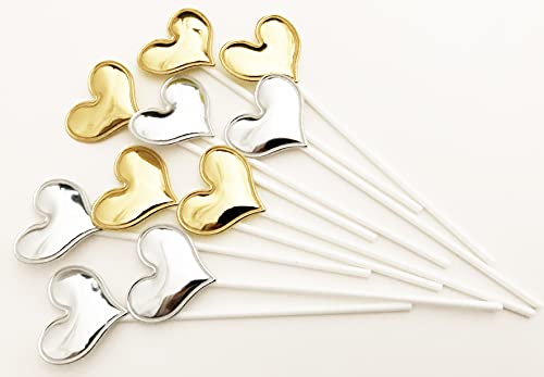 AILEXI Handgemachtes 10 Leder Reflektierend Glitter TortenstÜCk FÜR Kuchen CupKuchen Und Eis - 5 Gold Und 5 Silberne Herzen von AILEXI
