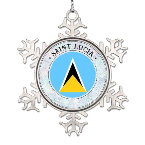 Lmmixee St. Lucia Flagge Weihnachtsschmuck 2023 Saint Lucia Reise Schneeflocke Ornament Land Stadt Souvenir Weihnachtsdekorationen für Baum Neuheit Metall Neujahr Party Dekor von Lmmixee