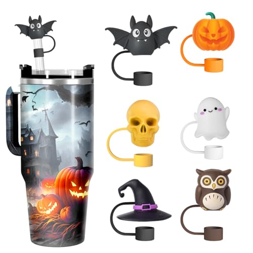 6 Stück Halloween-Stroh-Abdeckkappen für Stanley-Becher, niedlicher Silikon-Trinkhalm-Aufsatz für Stanley 30 und 1,2 l Becher mit Griff, staubdicht, 10 mm, wiederverwendbare Strohhalm-Deckel 6 Stück Halloween-Stroh-Abdeckkappen für Stanley-Becher, niedlicher Silikon-Trinkhalm-Aufsatz für Stanley 30 und 1,2 l Becher mit Griff, staubdicht, 10 mm, wiederverwendbare Strohhalm-Deckel von Lmotfor