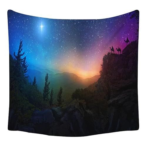 Lmovutcom Bergwald Nachthimmel Sterne großer Wandteppich Stoff Dekoration Zimmer Schlafzimmer Hintergrund Wandbehang Nachttisch Wanddekoration Hängetuch von Lmovutcom